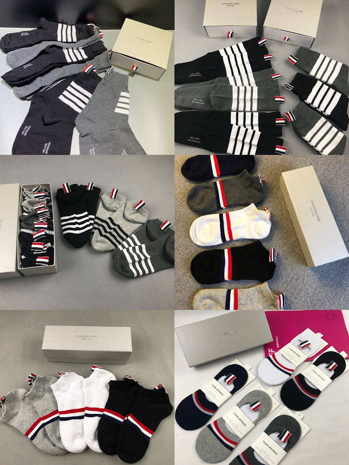 Thom Browne Tricolor-Stripe No-Show Socks
