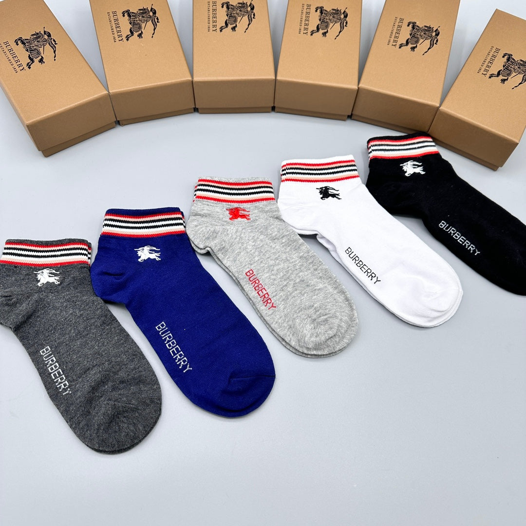 Burberry Stripe And Horse Ankle Socks - 5-Pair Set
