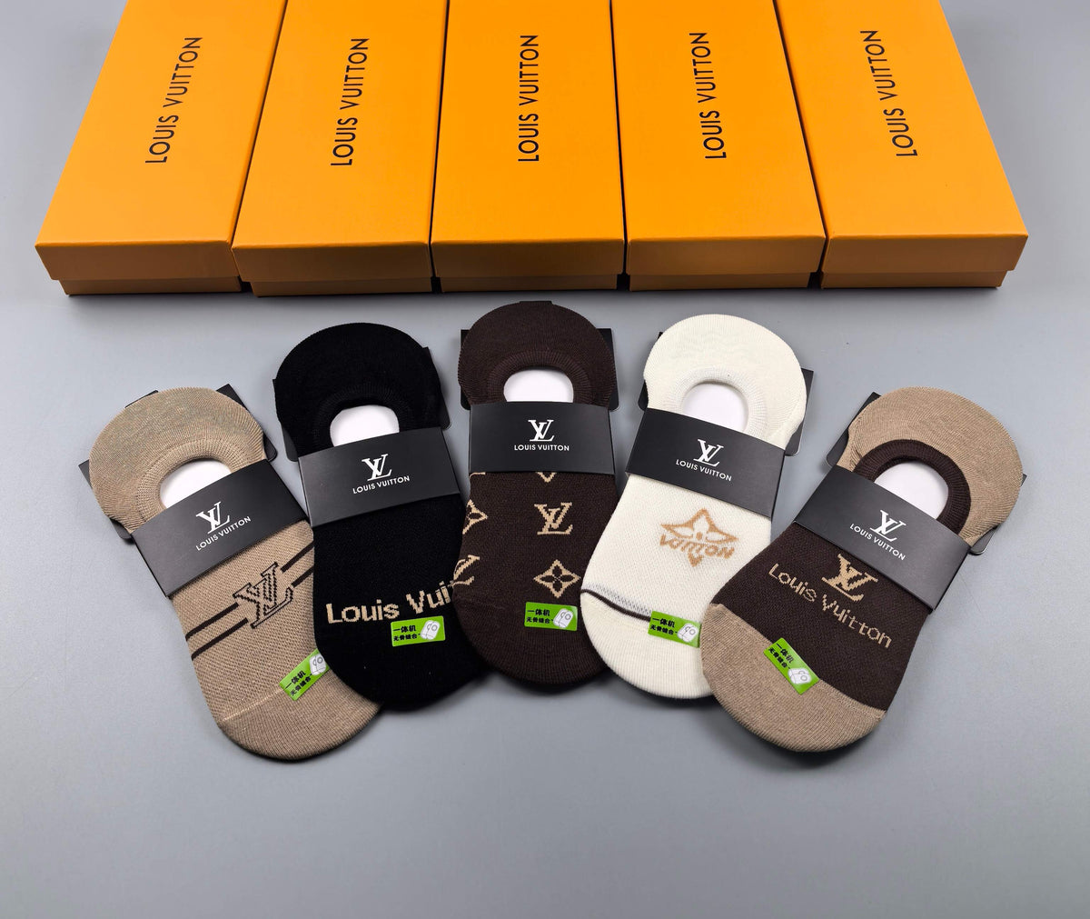 Louis Vuitton Visible Logo, Stripe Or Motif Details No-Show Socks - 5-Pair Set
