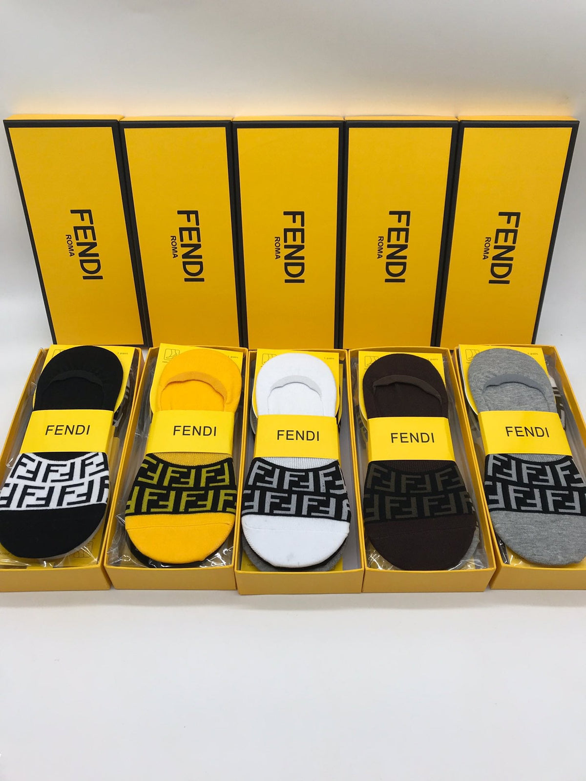 Fendi Cotton Visible Logo, Stripe Or Motif Details Crew Socks - 5-Pair Set