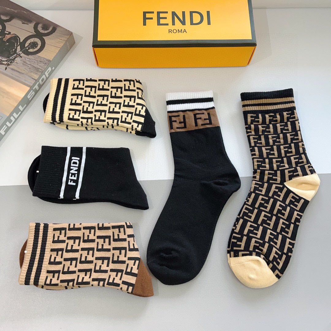 Fendi Monogram Crew Socks - 5-Pair Box