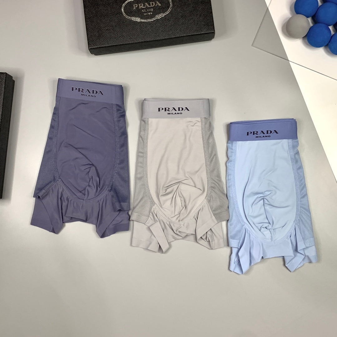 Prada Solid Panels And Visible Emblem Details Men's Boxer Briefs - 3-Piece Box