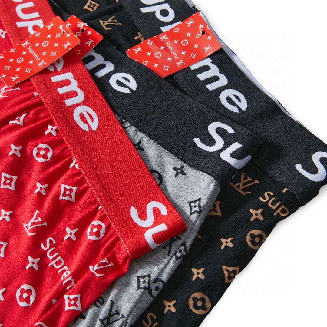Louis Vuitton x Supreme Cotton All-Over Monogram-Style Prints Men's Boxer Briefs - 3-Piece Box