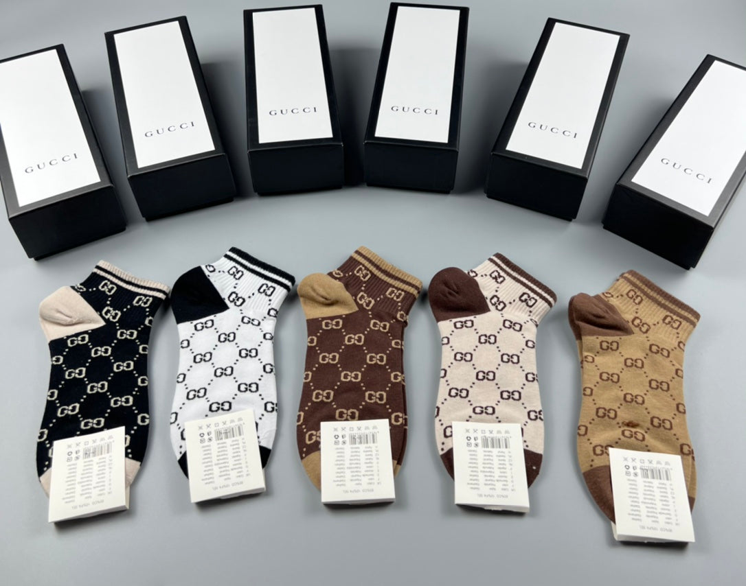 Gucci Neutral Monogram Crew Socks - Box of 5 Pairs