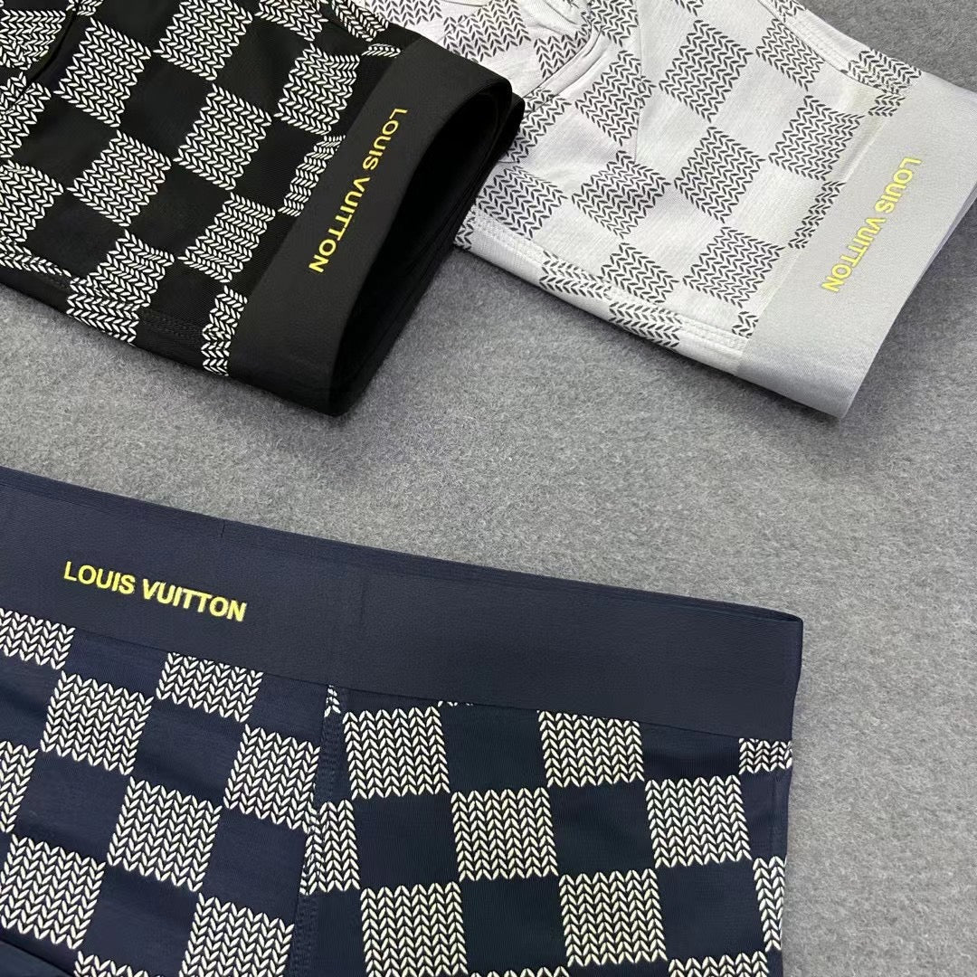 Louis Vuitton Black, White And Navy Checker-Pattern Boxer Briefs Men's Boxer Briefs - 3-Piece Box