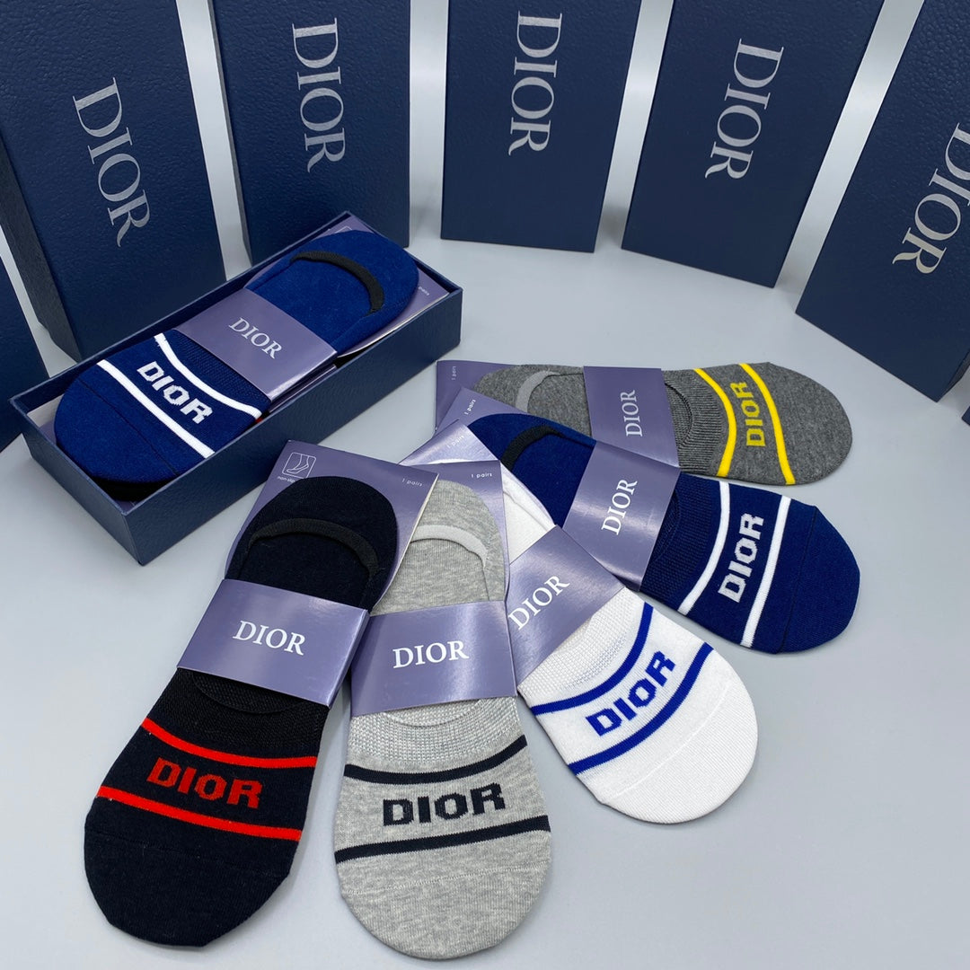 Dior Colourful Band Details No-Show Socks - 5-Pair Set