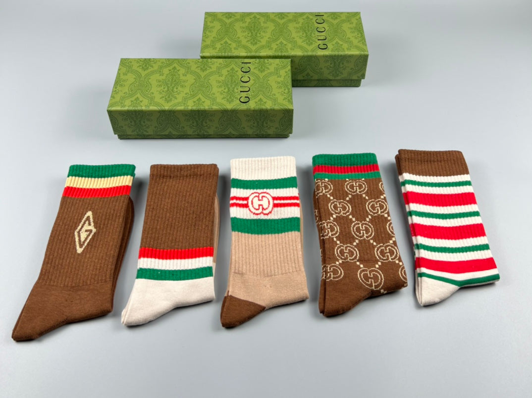 Gucci Cotton Mixed Emblem And Monogram-Style Crew Socks - 5-Pair Set