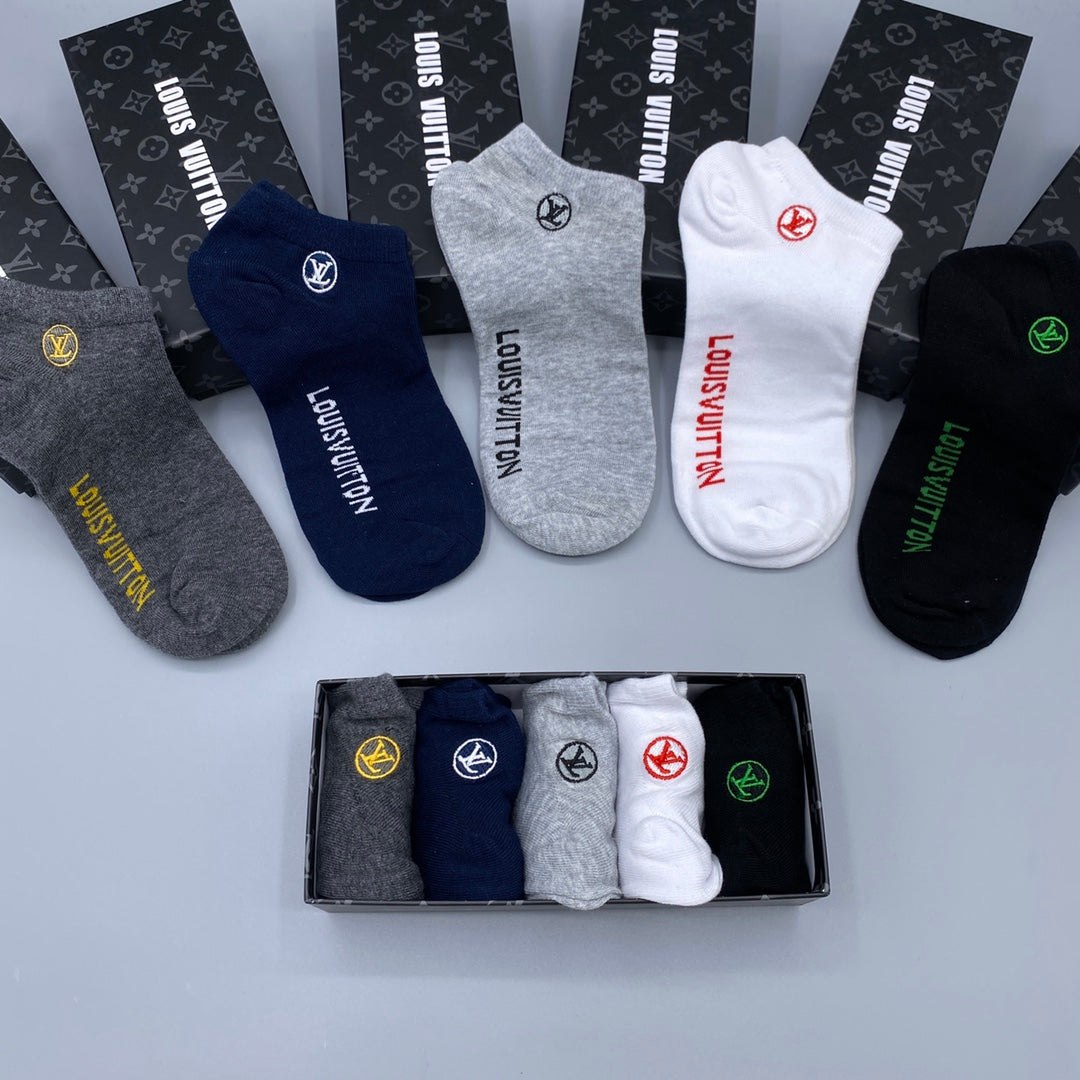 Louis Vuitton Elongated Contrast Wordmarks Ankle Socks - 5-Pair Set