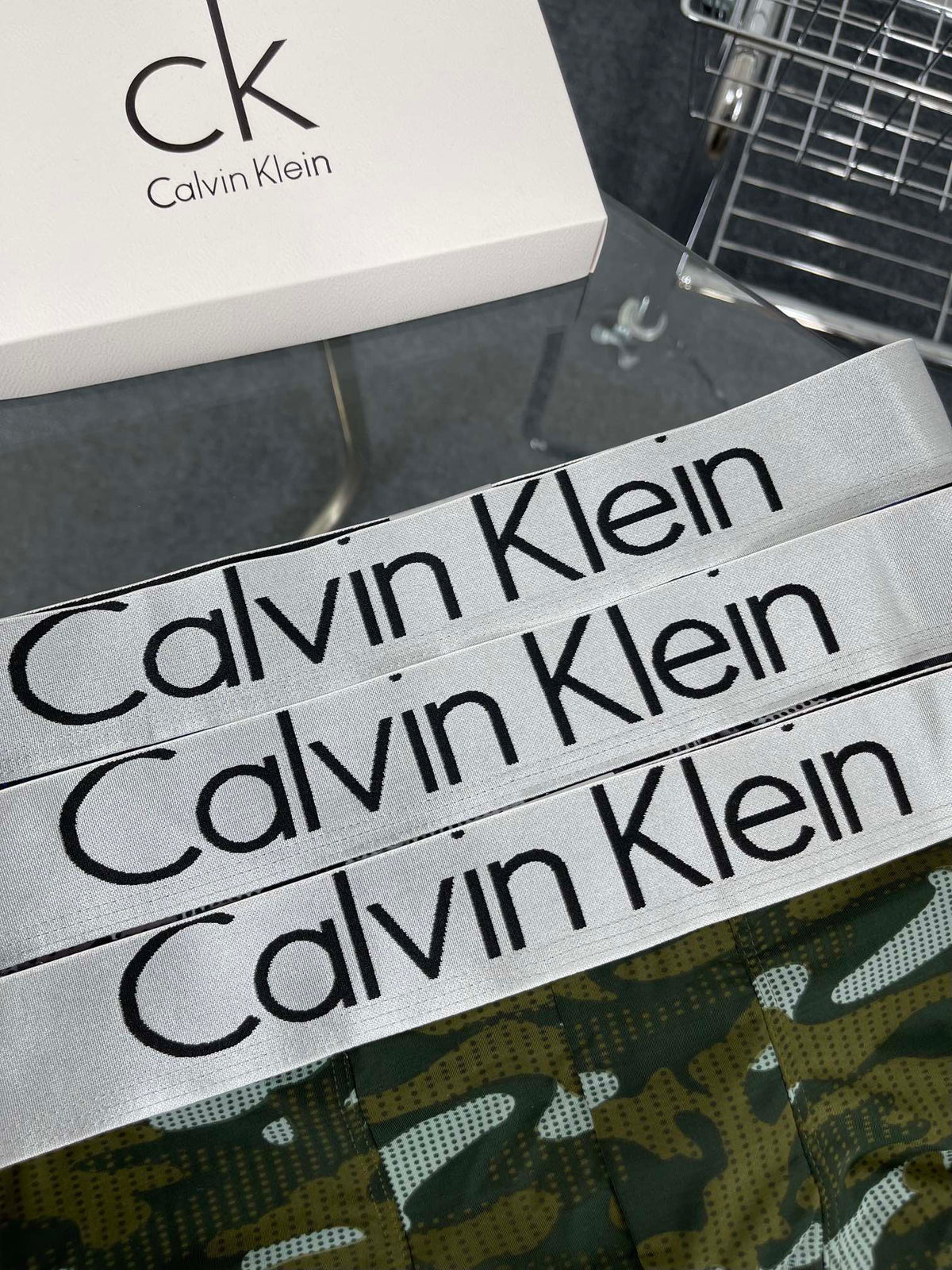 Calvin Klein Blue, Brown And Grey Camouflage-Pattern Boxer Briefs Men's Boxer Briefs - 3-Piece Box