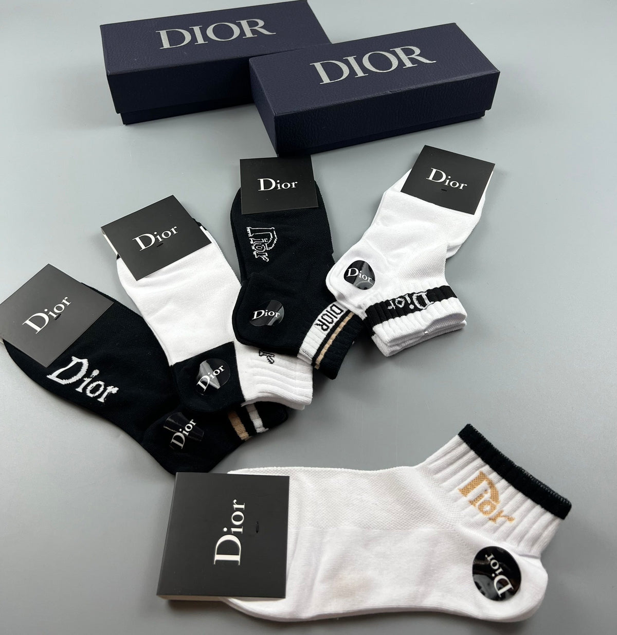 Dior Black-and-White Logo Ankle Socks - Box of 5 Pairs