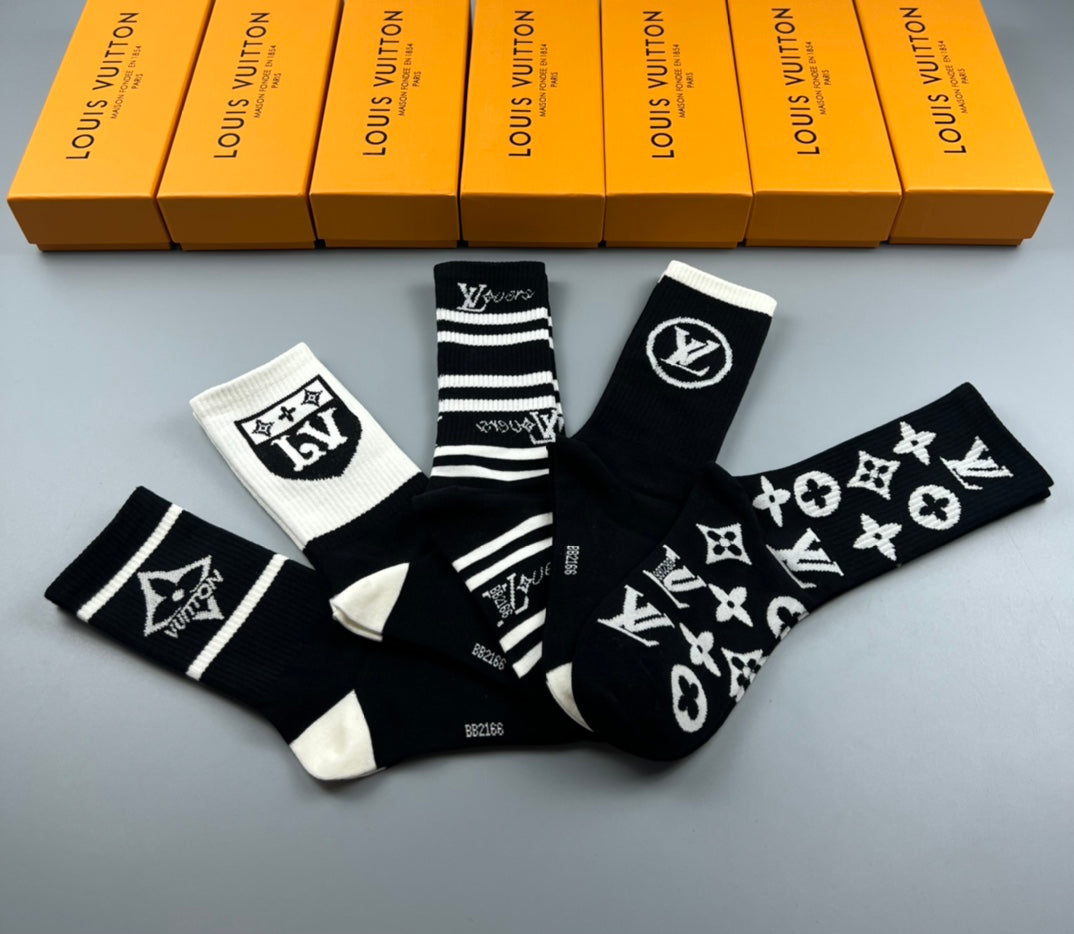 Louis Vuitton Cotton Varied Initial And Monogram-Style Graphics Crew Socks - 5-Pair Set