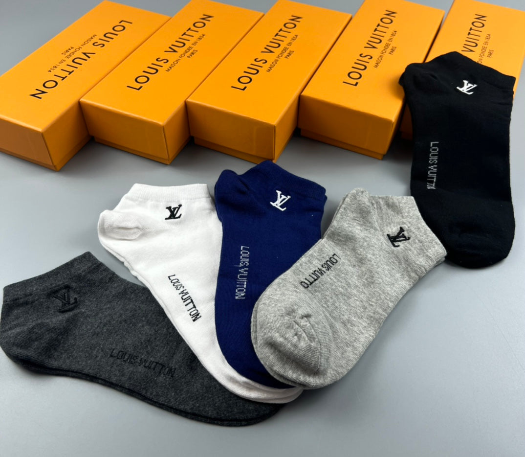 Louis Vuitton Solid Wordmark Ankle Socks - Box of 5 Pairs