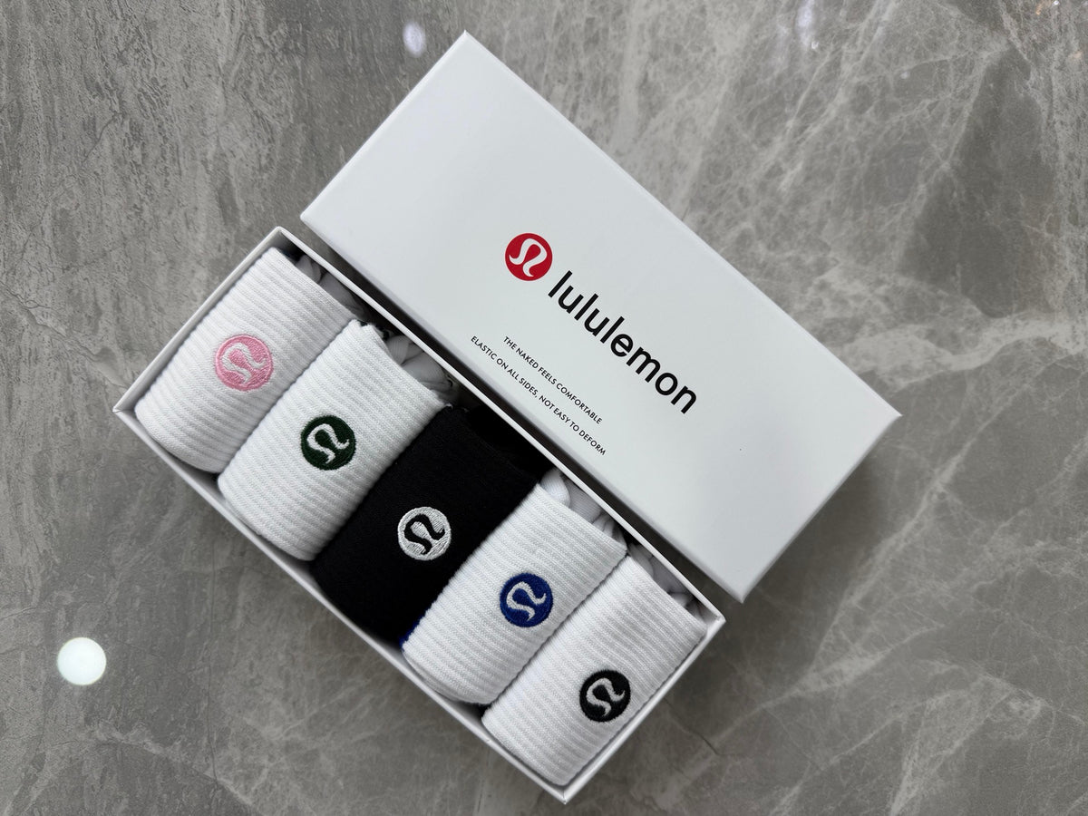 Lululemon Stripe Accents And Small Round Emblems Crew Socks - 5-Pair Set