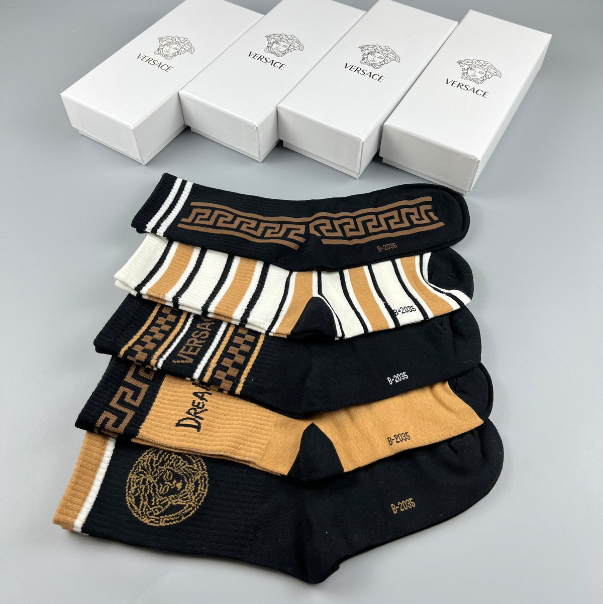Versace Greek-Key And Medallion Crew Socks - 5-Pair Set