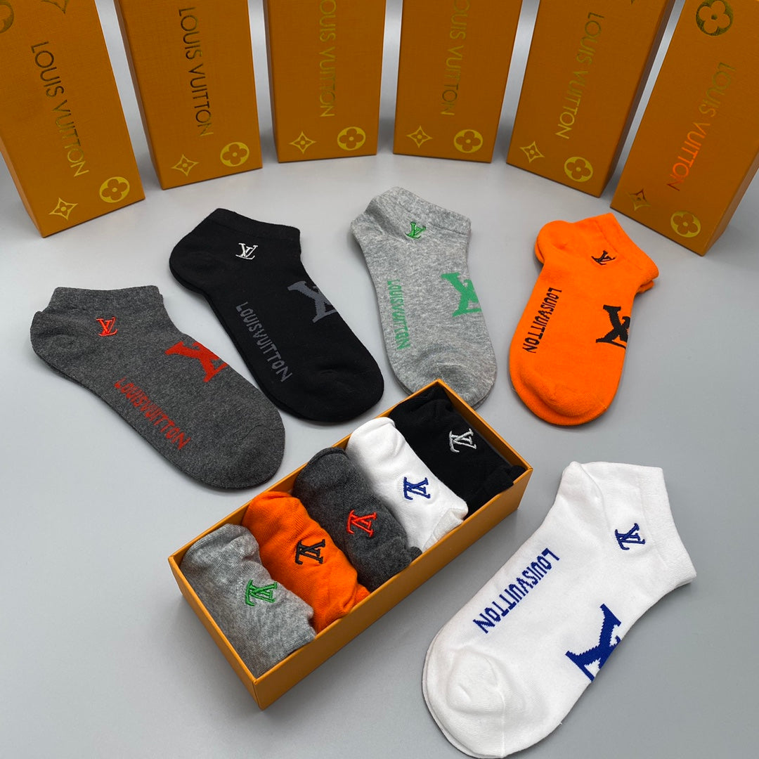 Louis Vuitton Logo No-Show Ankle Socks - 5-Pair Box