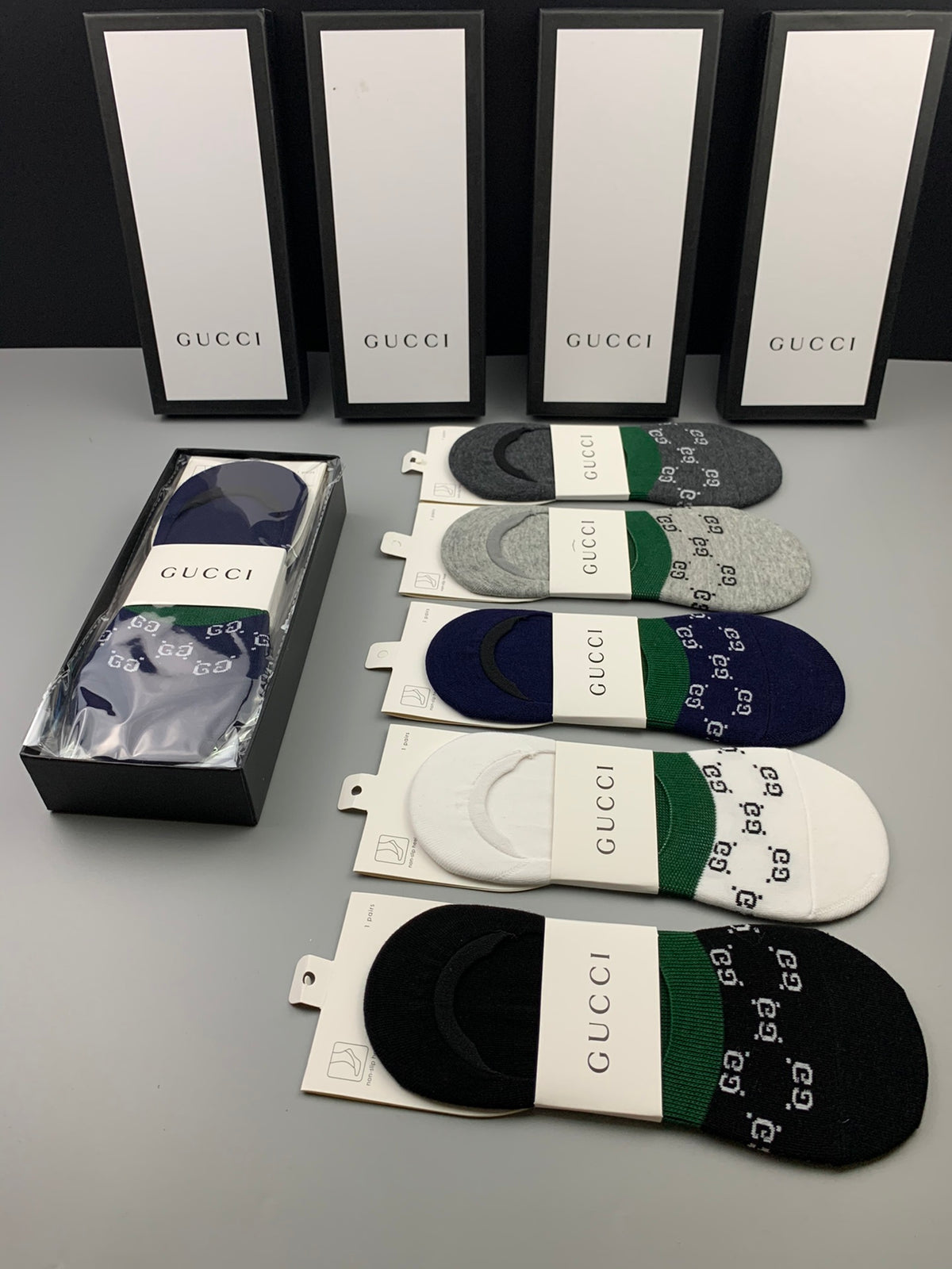 Gucci Green-And-Red Stripe No-Show Socks - 5-Pair Set