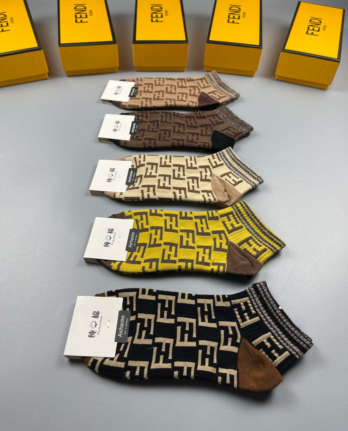 Fendi Monogram Ankle Socks - 5-Pair Box