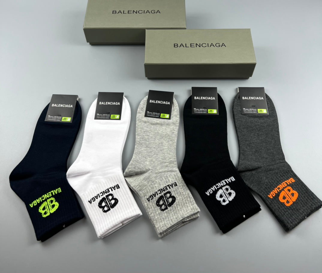 Balenciaga Bright Logo Mid-Calf Socks - 5-Pair Box