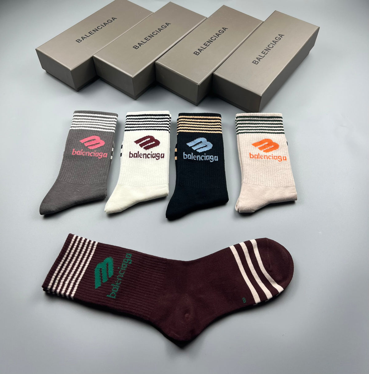 Balenciaga Cotton Stripe And Wordmark Crew Socks