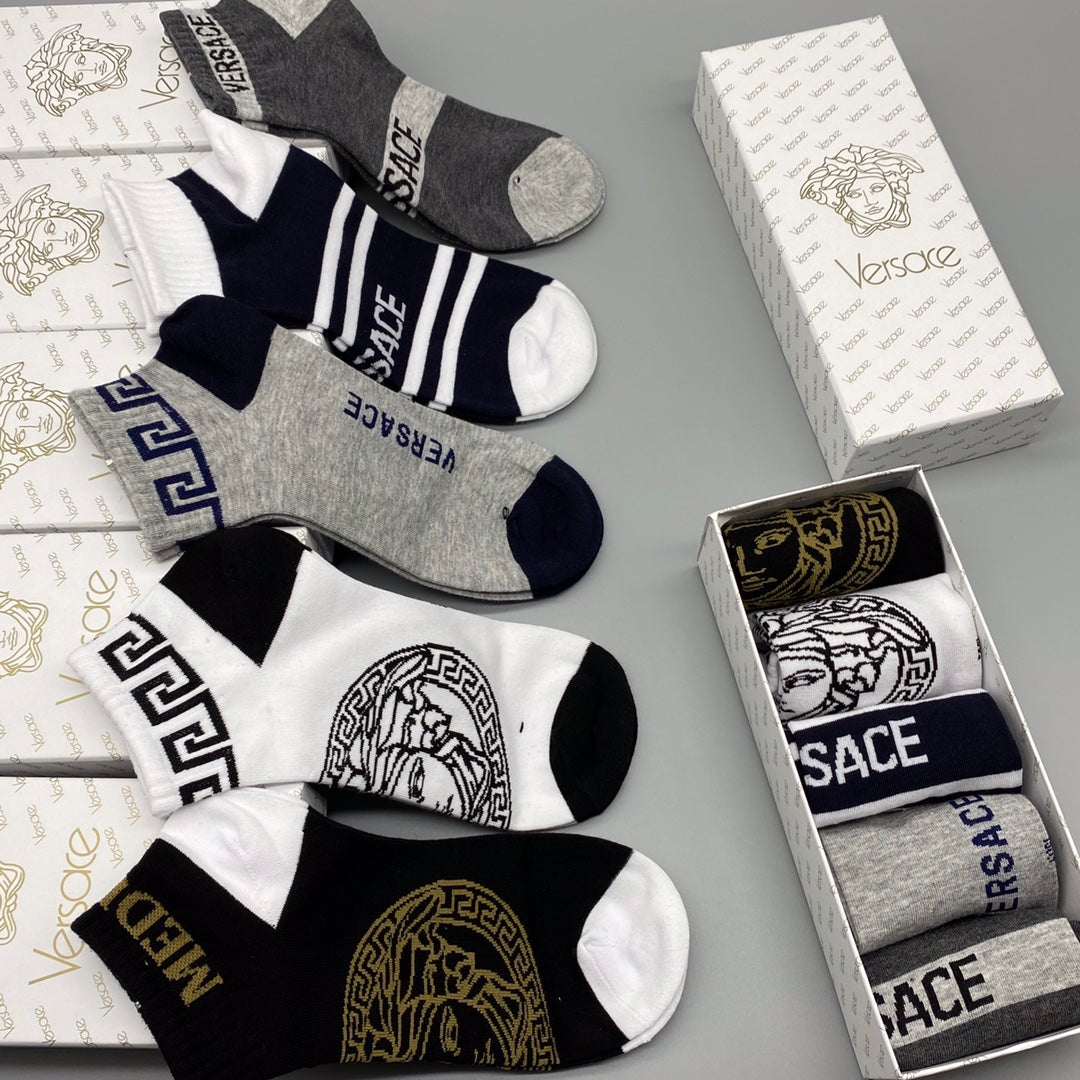 Versace Bold Medallion And Stripe Graphics Ankle Socks