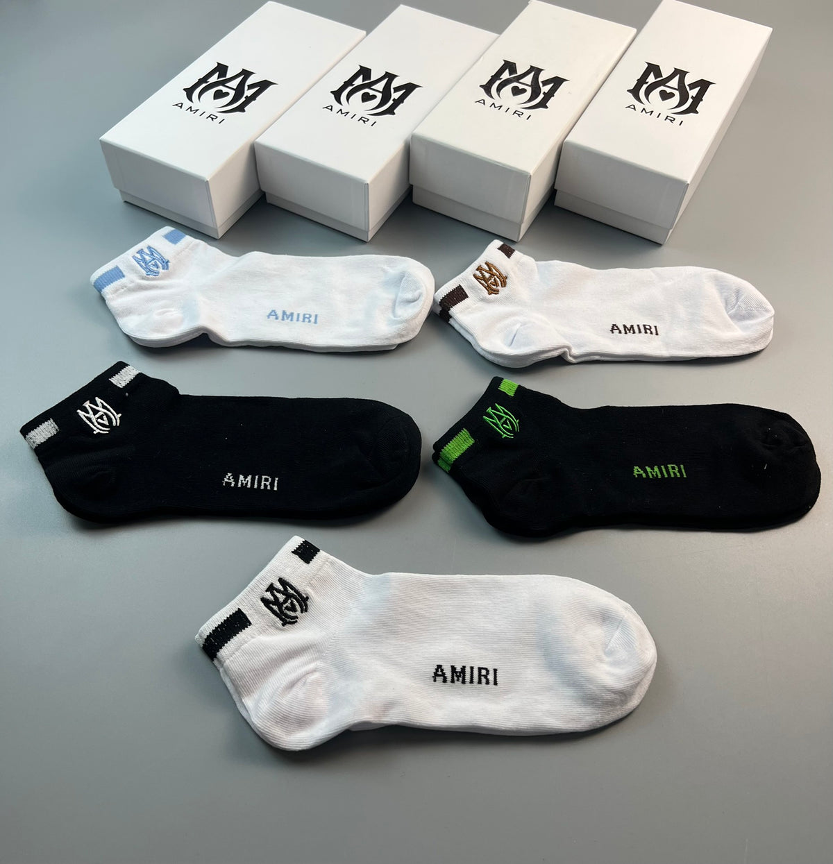 Amiri Restrained Wordmark No-Show Socks - 5-Pair Set