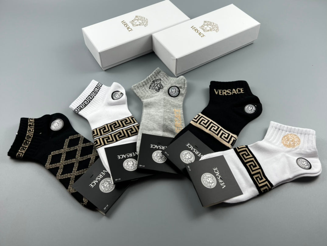 Versace Graphic Crew Socks - 5-Pair Box