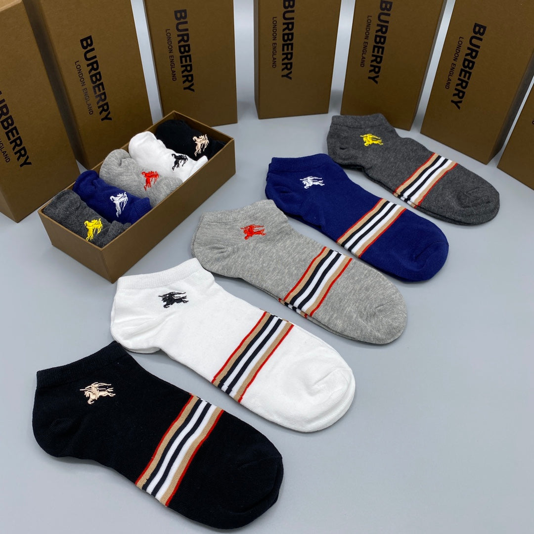 Burberry Stripe And Horse Motifs Ankle Socks - 5-Pair Set