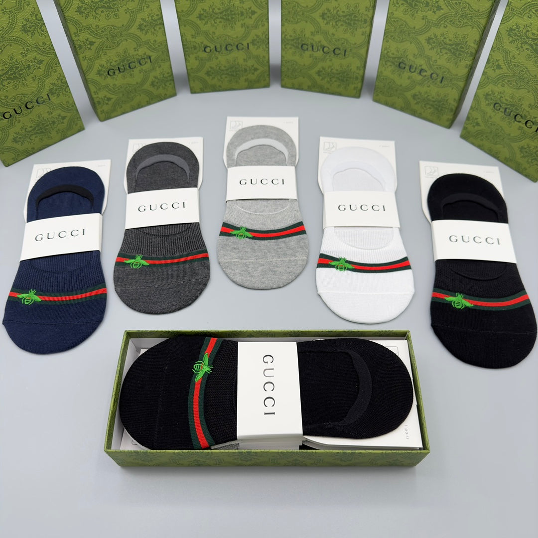 Gucci Web-Stripe Bee No-Show Socks - Box of 5 Pairs