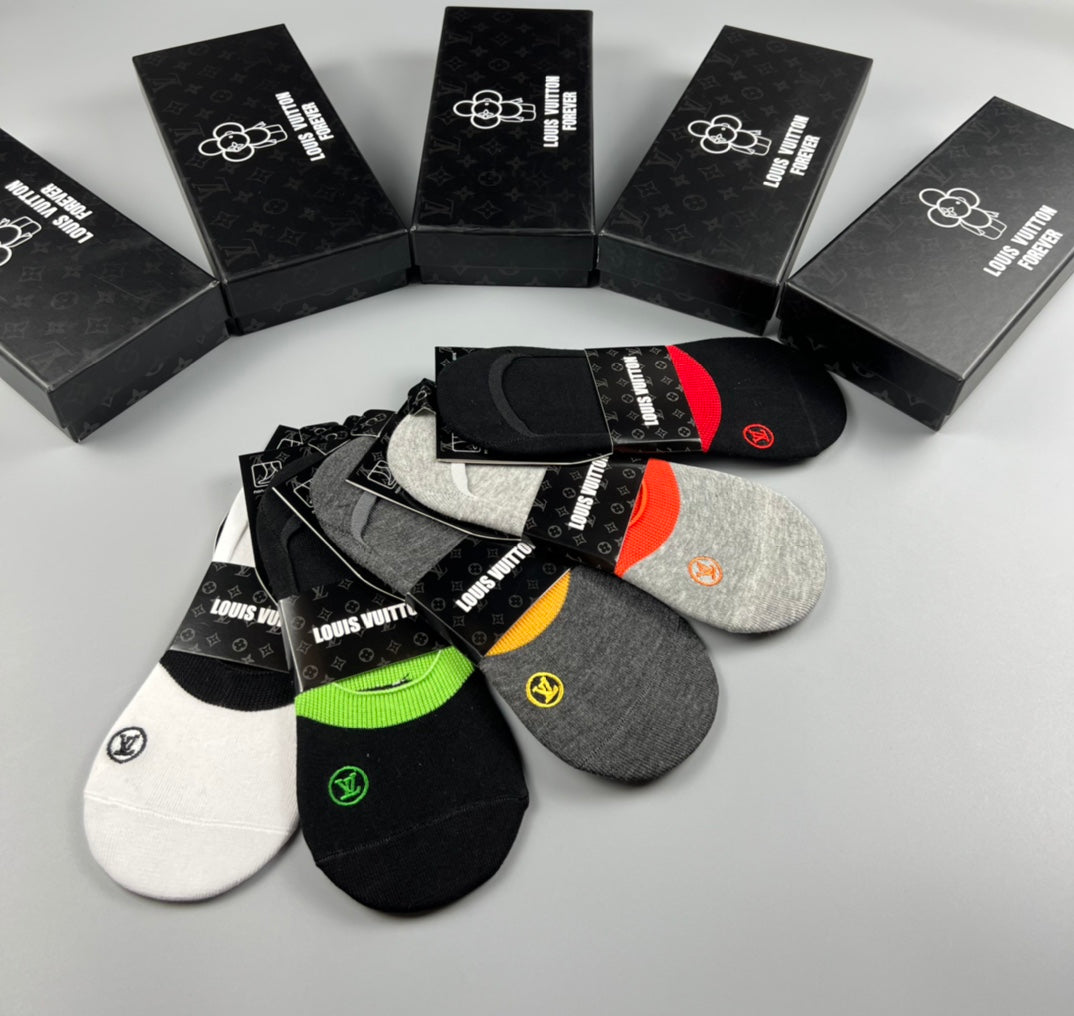 Louis Vuitton Colourful Contrast Accents No-Show Socks - 5-Pair Set