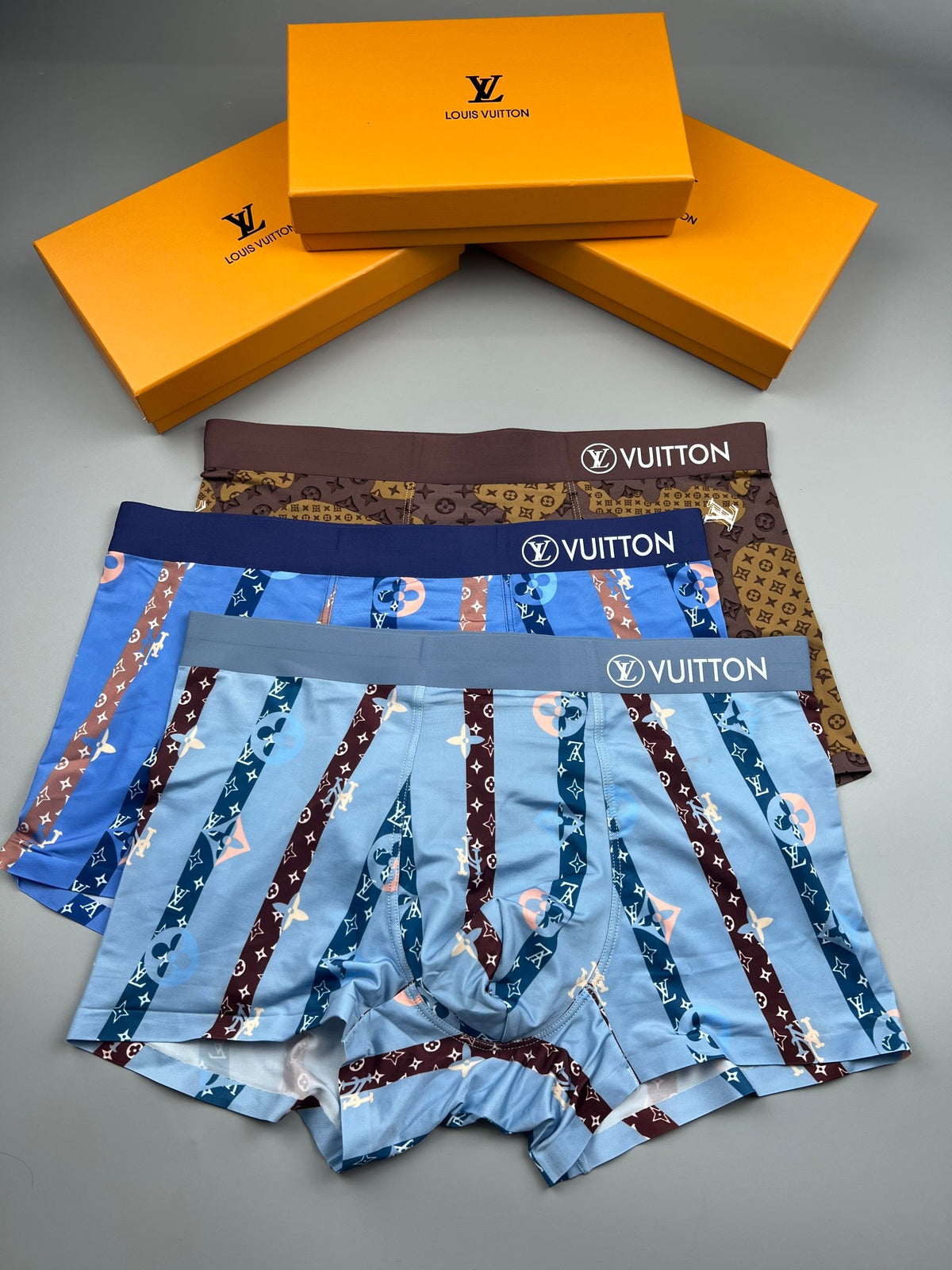 Louis Vuitton All-Over Monogram-Style Prints Men's Boxer Briefs - 3-Piece Box