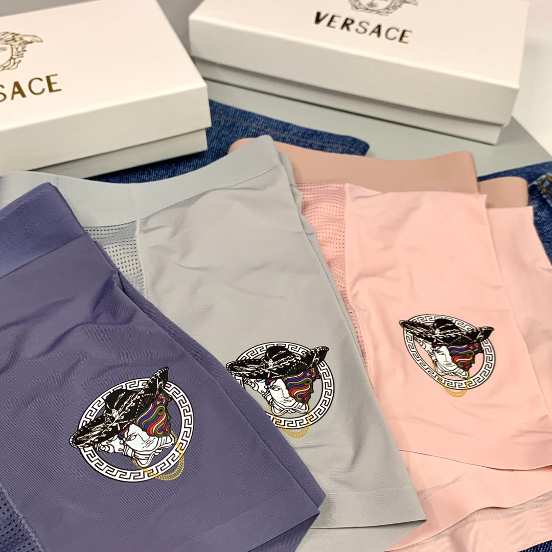 Versace Visible All-Over Pattern And Logo Details Men's Boxer Briefs - 3-Piece Box