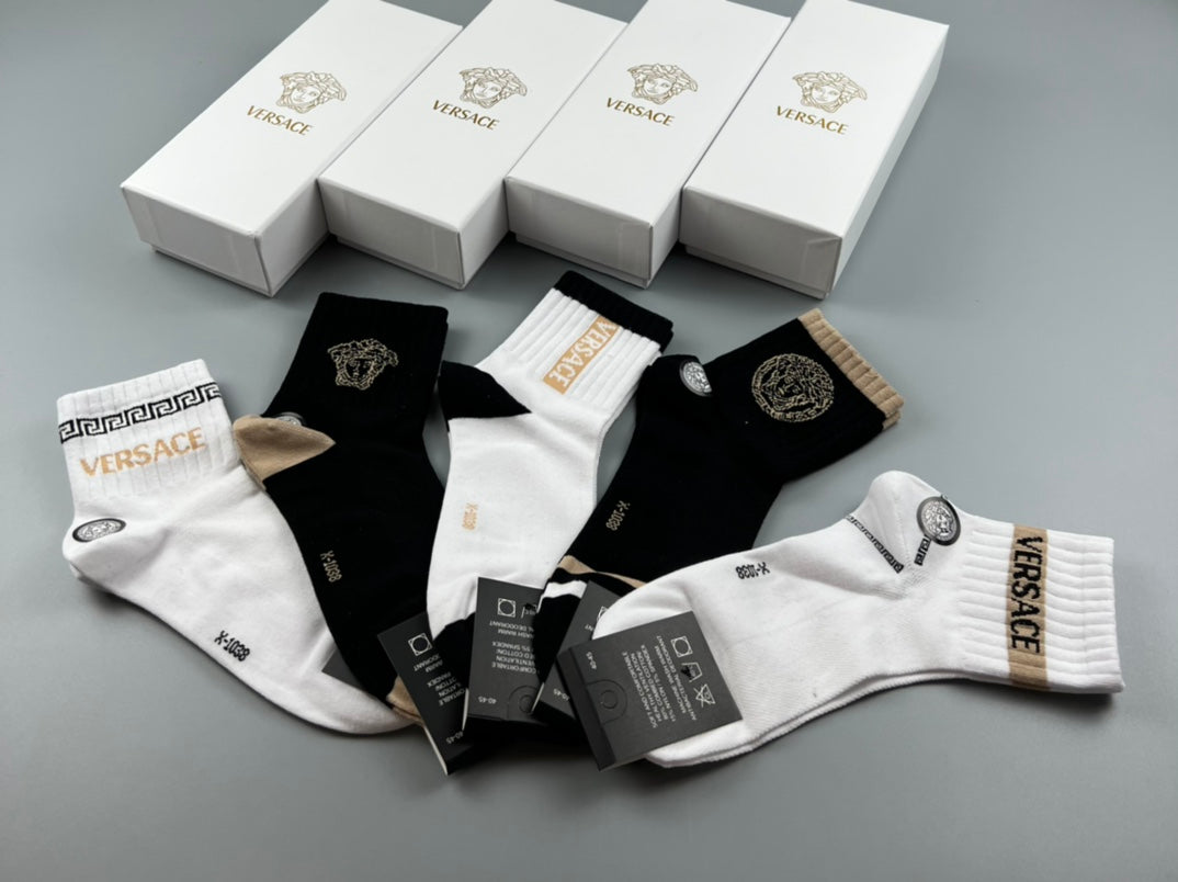 Versace Cotton blend Mixed Greek-Key And Medallion Graphics Crew Socks - 5-Pair Set