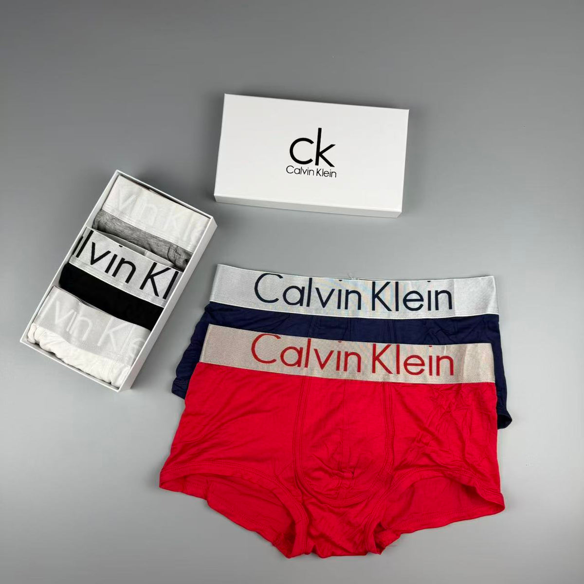 Calvin Klein Red, Grey, Black, Navy & White Cotton Men's Boxer Briefs - 3-Piece Box