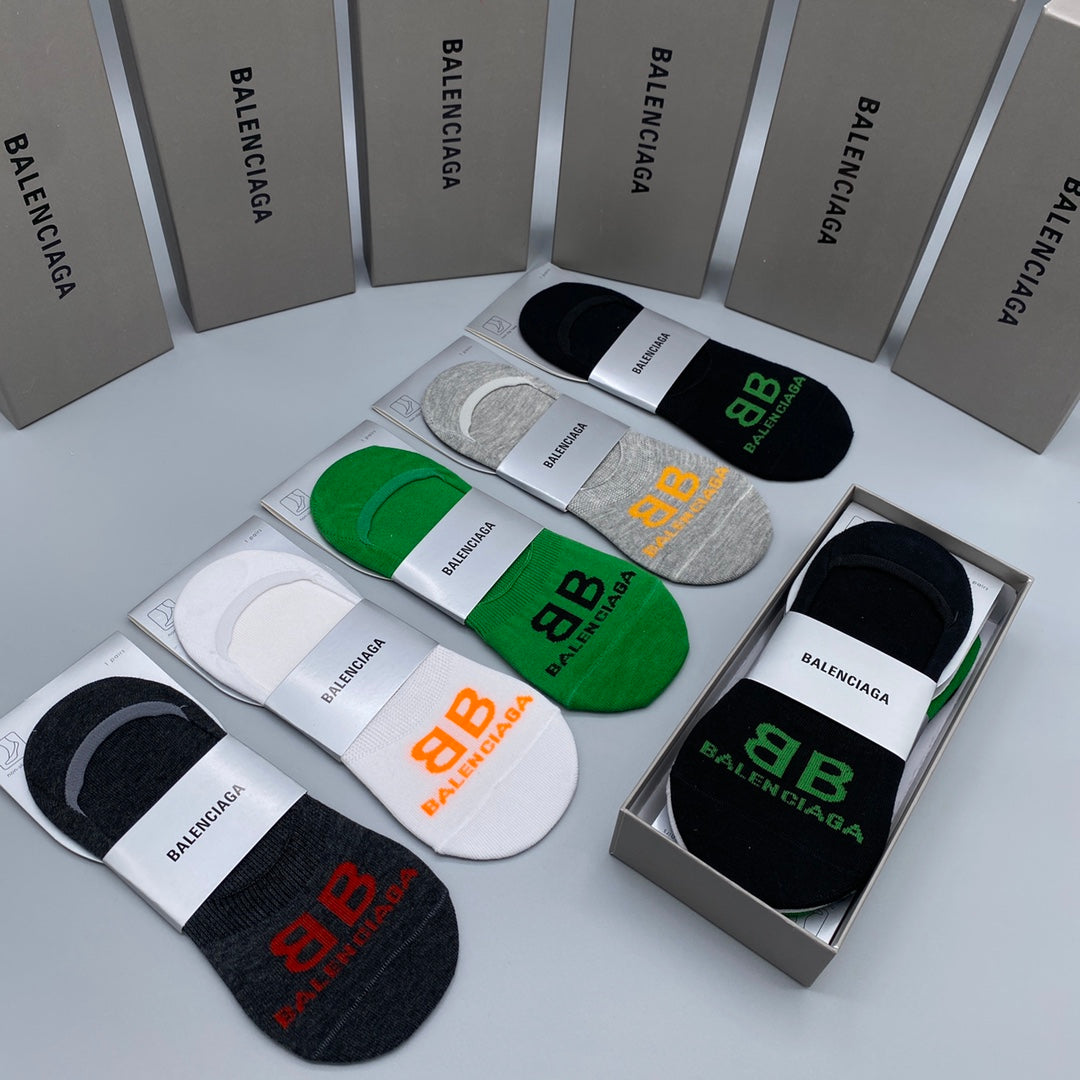 Balenciaga Visible Logo, Stripe Or Motif Details No-Show Socks - 5-Pair Set