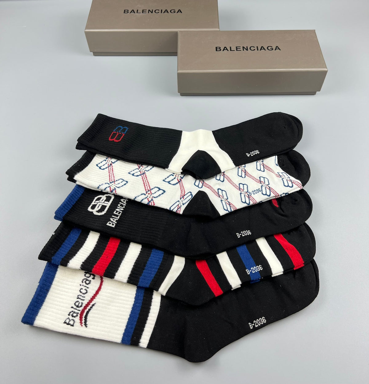 Balenciaga Varied Bb And Wordmark Crew Socks - 5-Pair Set