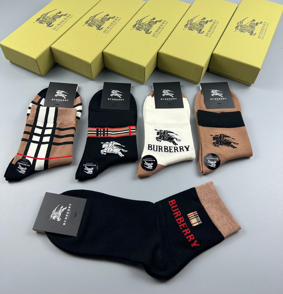 Burberry Cotton Check-Inspired Mid-Calf Socks - 5-Pair Set