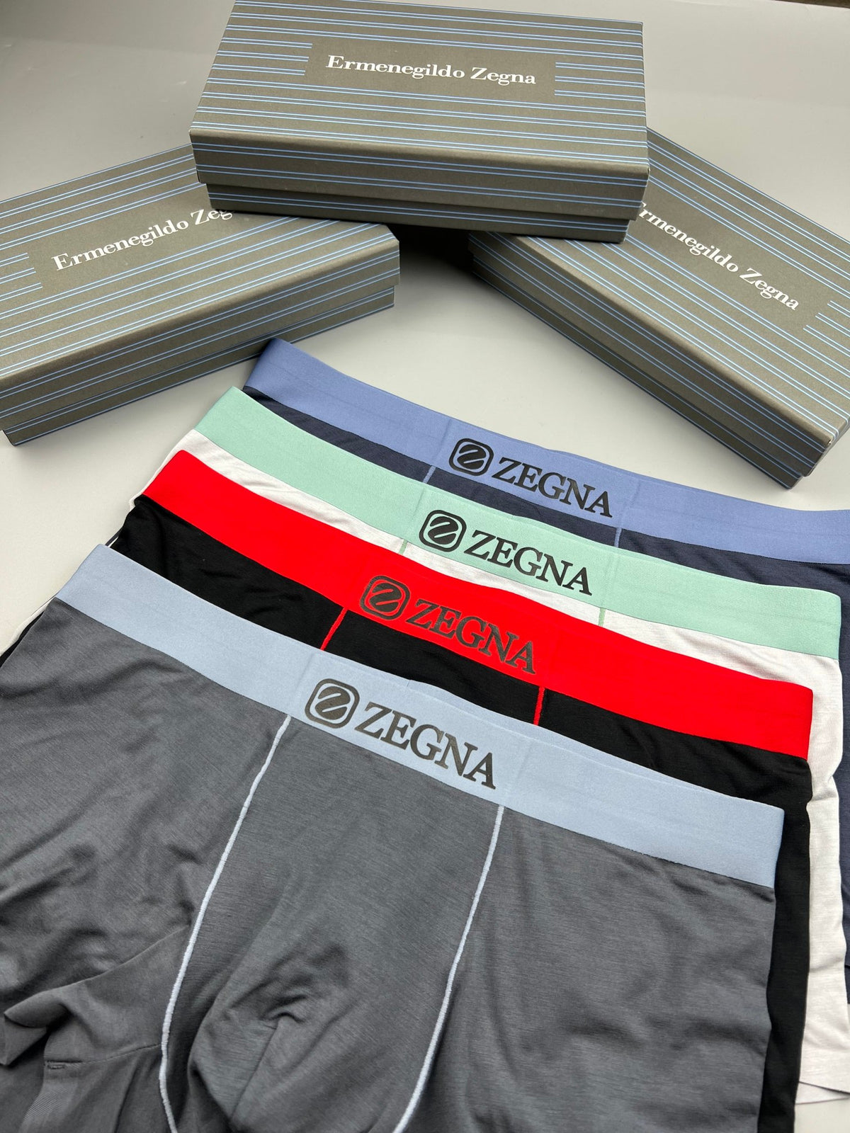 Ermenegildo Zegna Modal Red-And-Green Waistband Accents Men's Boxer Briefs - 3-Piece Box