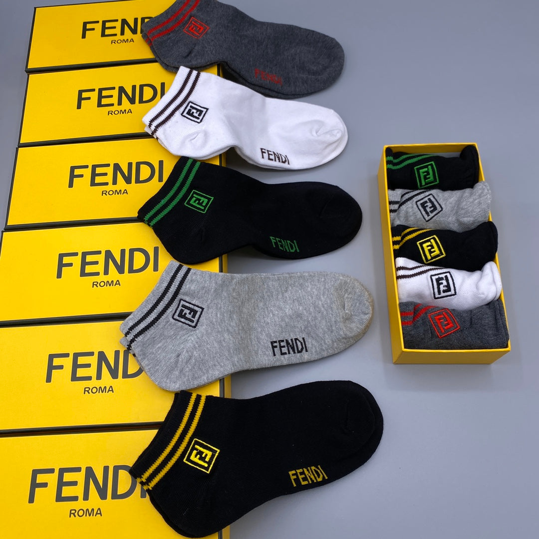 Fendi Bright Accent Details Ankle Socks - 5-Pair Set