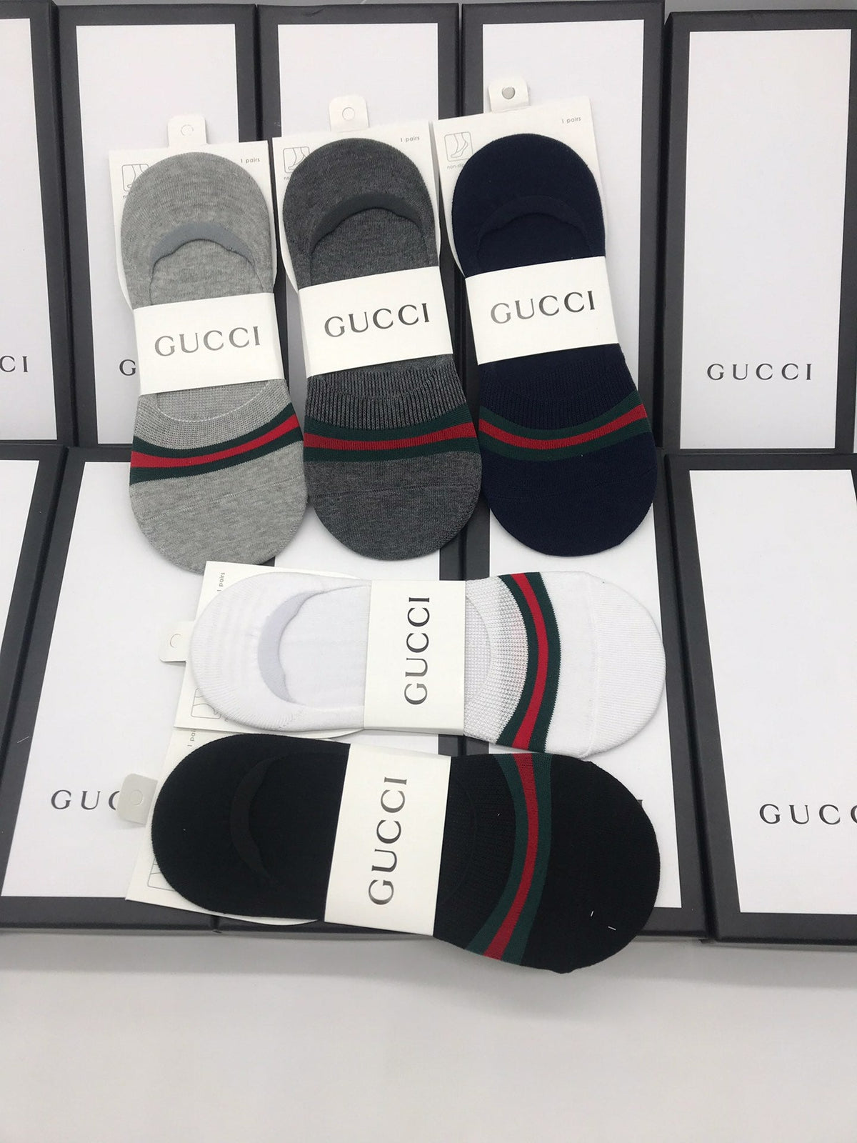 Gucci Cotton Visible Logo, Stripe Or Motif Details Crew Socks - 5-Pair Set
