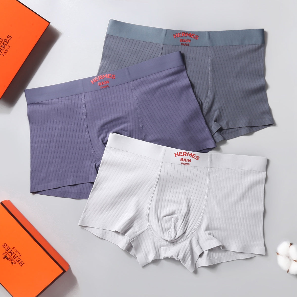 Hermes Contrast Wordmark Waistbands Men's Boxer Briefs - 3-Piece Box