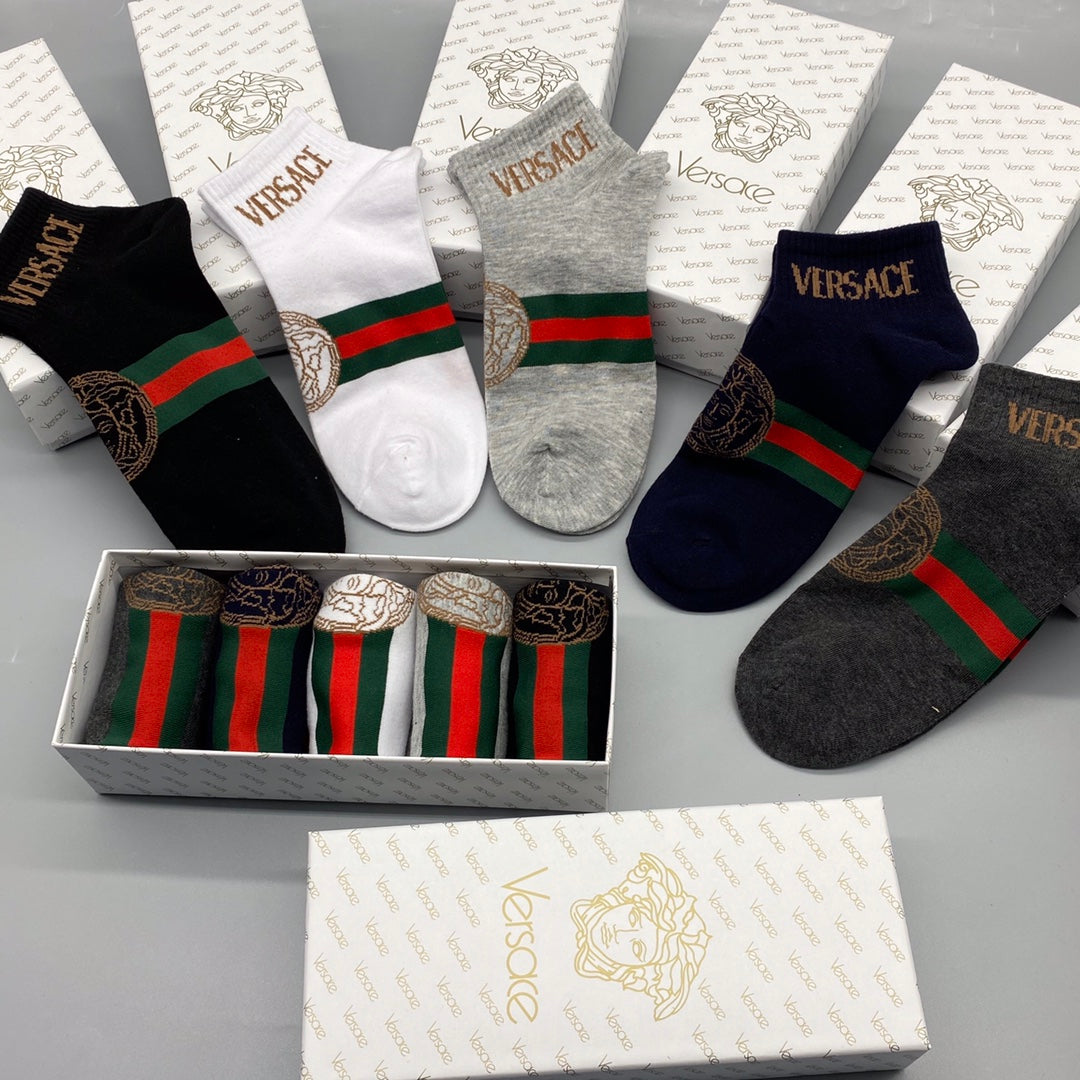 Versace Medusa Stripe Ankle Socks - Box of 5 Pairs
