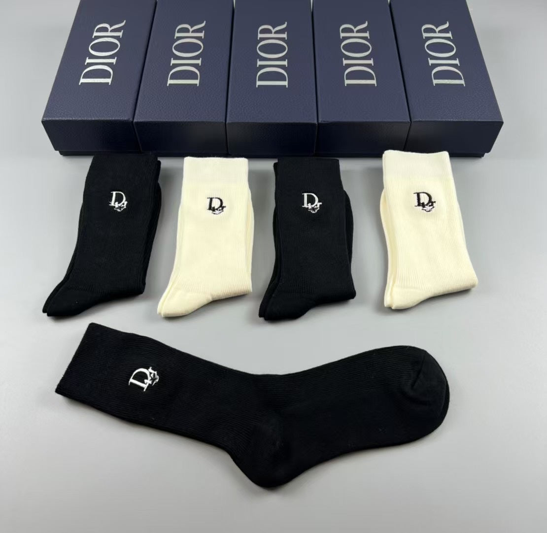 Dior Monochrome Logo Crew Socks - 5-Pair Box