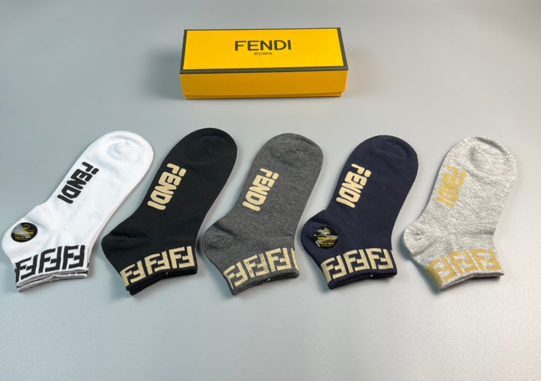 Fendi Wordmark And Letter-Pattern No-Show Socks - 5-Pair Set