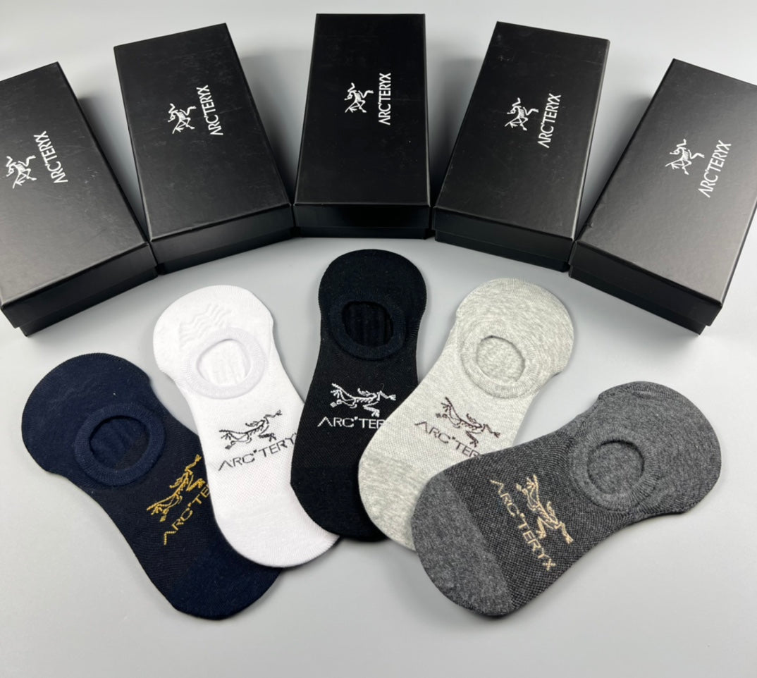 Arc'teryx Cotton Visible Logo, Stripe Or Motif Details No-Show Socks - 5-Pair Set