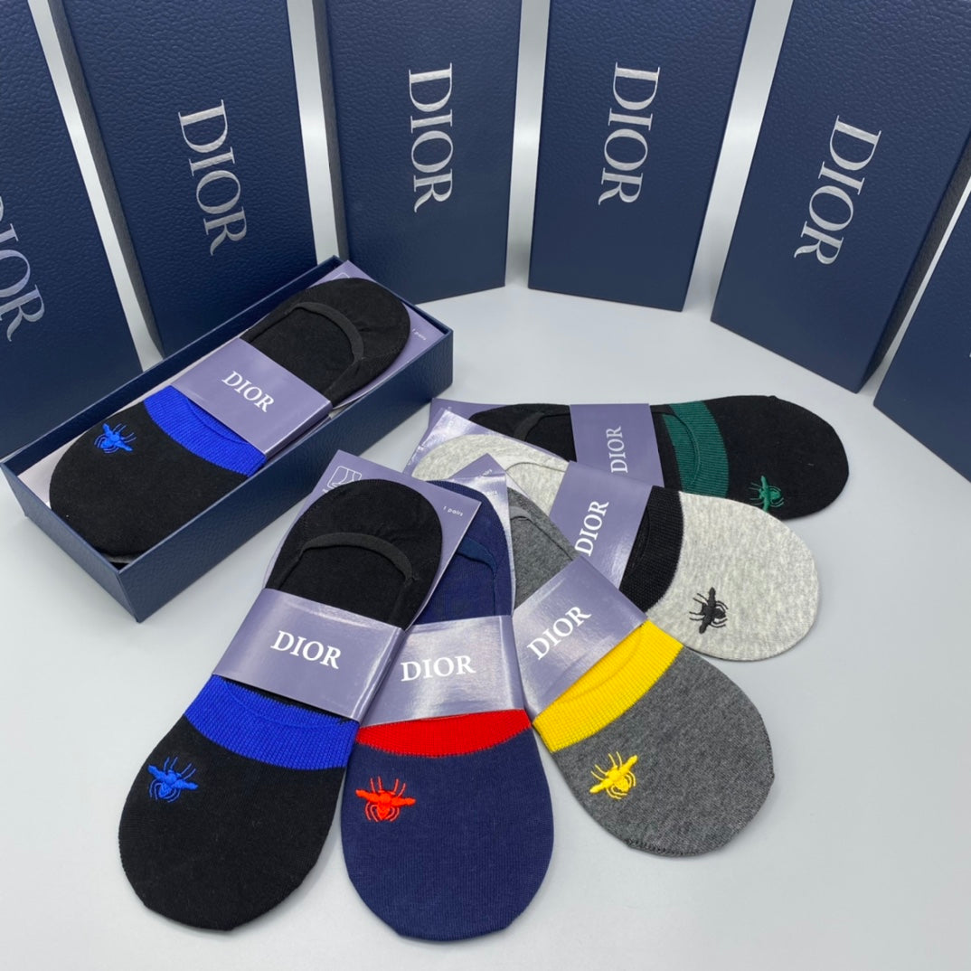Dior Coloured Stripe Accents No-Show Socks - 5-Pair Set