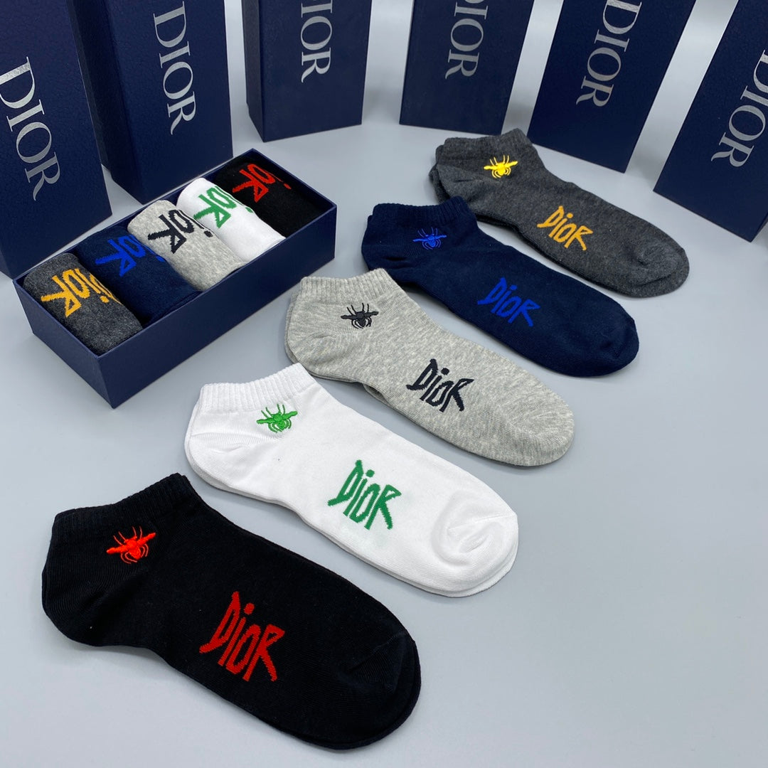Dior Colourful Embroidered Lettering Ankle Socks - 5-Pair Set