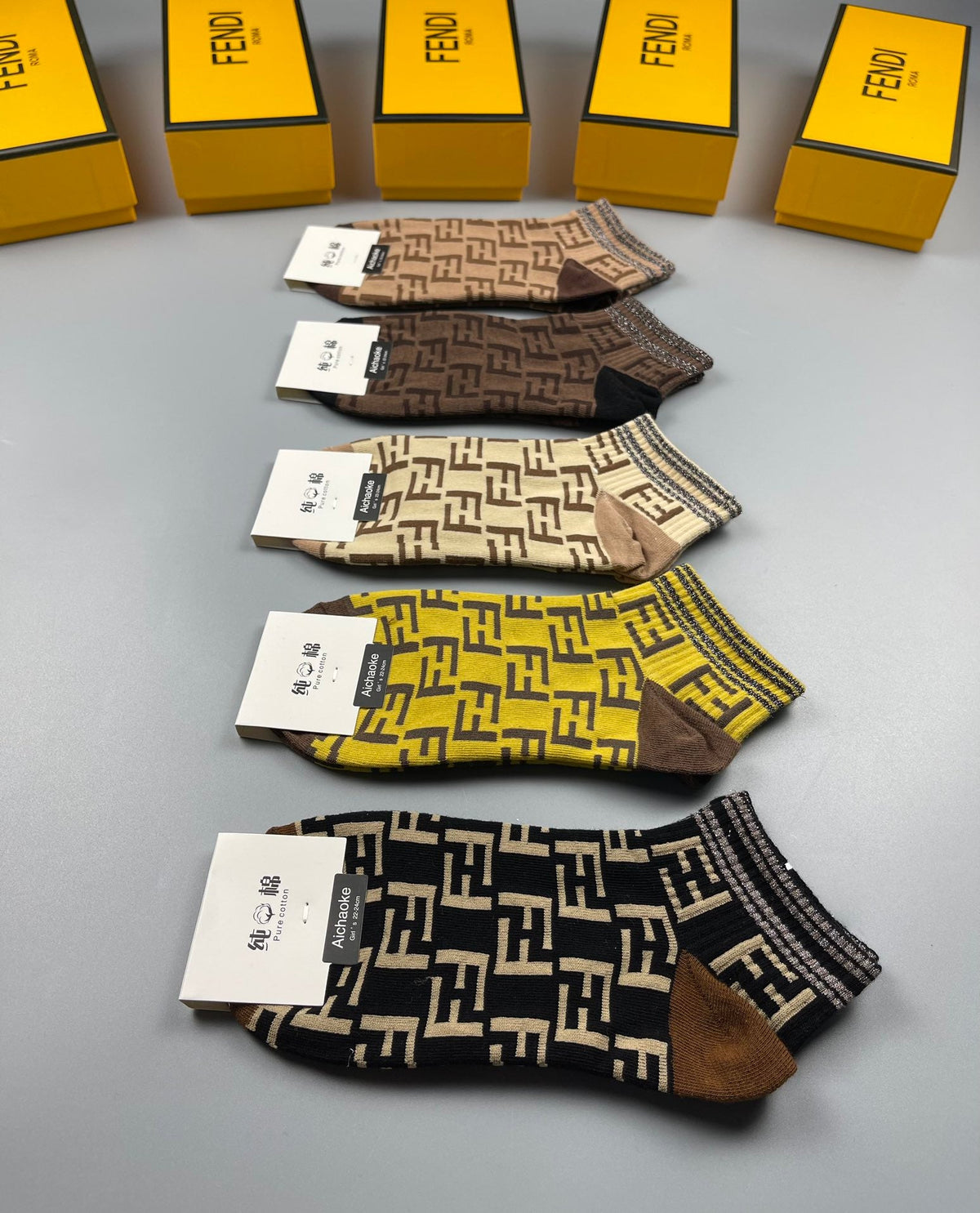 Fendi Contrast FF Monogram Ankle Socks - Box of 5 Pairs
