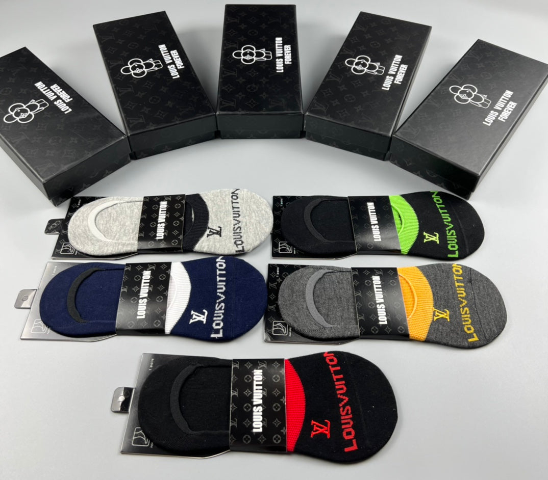 Louis Vuitton Colourful Contrast Accents No-Show Socks - 5-Pair Set
