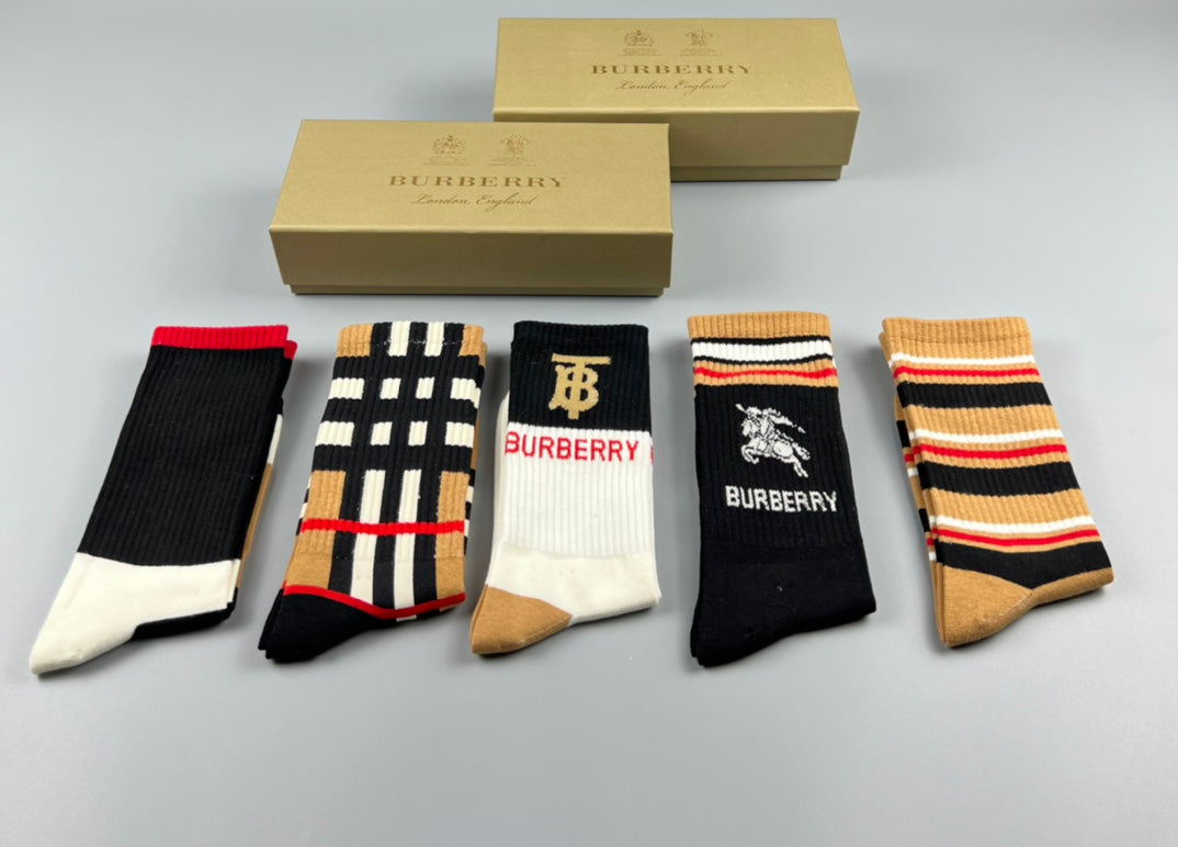 Burberry Varied Cuff Crew Socks - 5-Pair Set