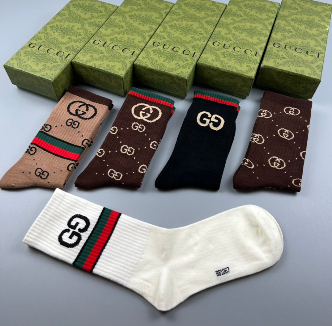 Gucci Cotton Monogram-Style And Stripe Crew Socks - 5-Pair Set